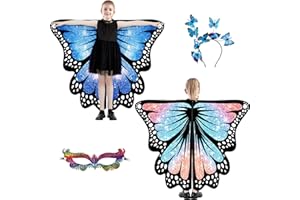plainshe Alas de mariposa para niñas, ala de hadas de doble cara, disfraz de mariposa para Halloween, juego de 3 capas de mariposa