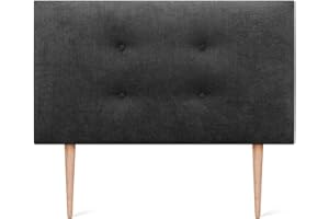 DHOME Testiera in Similpelle o Tessuto AQUALINE Pro con 2 file di Bottoni e Gambe Testiera Imbottita per Letto di Lusso (95x105cm con Gambe (Letti 70/80/90), Tessuto Nero)