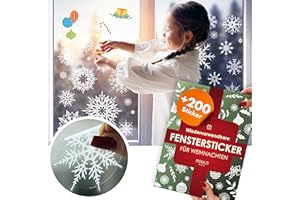 ‎MILULA STUDIOS Fensterbilder Weihnachten 200 Stück Schneeflocken – Weihnachtsdeko Fenster selbstklebend – Wiederverwendbare Fenster Aufkleber – Fenstersticker Schneeflocken – Fensterbilder Weihnachten Deko Set