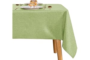 JIUZHEN Grün Tischdecke Abwaschbar Tischdecken Leinenoptik für Esszimmer, Garten, Outdoor,Hochzeiten Wasserabweisend Tischtuch Eckig 135X240 cm