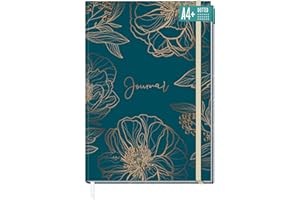 Trendstuff by Häfft - Bullet journal, taccuino punteggiato, formato A4+, con elastico, 156 pagine, sostenibile e ecologico, boccioli aurei