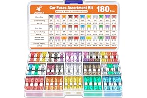 JOREST 180Pcs Fusibile Assortito Kit, 60 Mini + 60 Medio + 60 Micro + Estrattori - per Auto/Camper/Camion/Moto (2A 3A 5A 7.5A 10A 15A 20A 25A 30A 35A 40A)