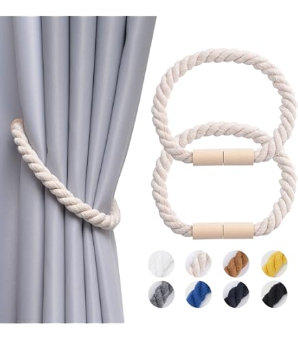 GYHWOFUL Magnetische Raffhalter - 4er Set Gardinenhalter Aus Baumwolle & Holz Im Boho Style