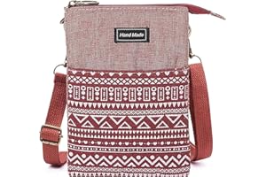 LassZone Small Crossbody Bag for Women Canvas Mobile Phone Bag Ladies National Pattern Handbags Girls Mini Shoulder Bags Wallet Purse Coin Pouch
