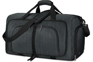 NEWHEY Bolsa de Viaje Plegable 40L 65L 80L Grande Bolsa de Deporte Impermeable Ligera Bolsa de Fin de Semana con Compartimento Zapatos para Hombre