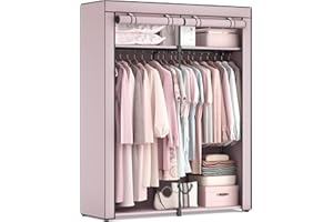 SONGMICS Clothes Wardrobe, Portable Fabric Wardrobe with 2 Hanging Rails, Foldable Canvas Closet for Bedroom, Lavender Purple RYG002P02