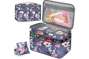 FINPAC Borsa per Kit da Cucito, Custodia da Cucito Grande con Tracolla, Borsa Accessori Cucito per Aghi, Filo, Forbici e Altri Accessori da Cucito, (Ibisco)