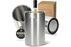 ‎ELASTO PROMOTION FOR LIFE Flaschenkühler 'Chill' - Doppelwandiger Weinkühler Edelstahl Ø10cm - Getränkekühler für Wein, Sekt, Champagner und Bier - Geschenk für Weinliebhaber, Freunde, Eltern usw., Farbe:silber