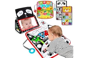 beetoy Tummy Time Mirror Double High Contrast Baby Tummy Time Toys with 3D Activity Sensory Baby Toy, Tummy Time Pillow for Fine Motor Skill Development Black and White Travel Toys for Newborn Gift