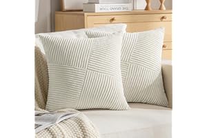 DecorMommt Copricuscini Divano 40x40 Crema Velluto a Coste Strisce Morbido Copri Cuscini per Divano Home Decor set di 2 Quadro Federe Cuscini Divano per Deco del Soggiorno Camera da Letto Divano