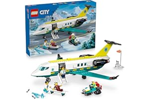 LEGO City Ambulance Plane - Medical Airplane Toy Model - 3 Minifigures Incl. a Doctor and Pilot, plus Snowmobile, Stretcher and Tools, Gift for Boys from 6 Years - 60465