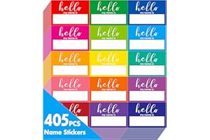 HEBAYY 405 pezzi Etichette dei nomi corsivo Adesivi Arcobaleno, Targhette con Nome, Caratteri Bianchi, 15 Colori per Feste a Tema, Scuola, Ufficio, Casa (7,6 x 5 cm)