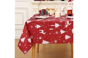 JOLLYTOP Obrus czerwony Boże Narodzenie dekoracja stołu wodoodporny obrus z nadrukiem jelenia obrus zmywalny obrus stołowy do kuchni, 137 x 137 cm