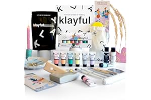 Klayful- Kit Argilla Senza Cottura per Principianti – Kit Ceramica Fai da Te | Strumenti, Colori Pastello, Pennelli, Smalto, Guida Passo a Passo (1,5 kg Argilla Bianca – Colori Pastello)