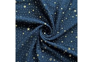 Textrend Stoff Musselin Double Gaze - Baumwollstoff - Meterware - 1 Meter 160 x 100 cm - Stoffe zum Nähen - Kinder - weich sanft - Dunkelblau mit goldenen Sternen
