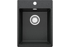 ‎PRIMAGRAN Spülbecken Anthrazit 38x50cm, Granitspüle 1 Becken + Ablauf-Set, Küchenspüle ab 40er Unterschrank - Riga von Primagran