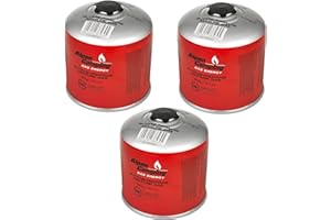 Alpen Camping IK008 3 cartuchos de gas de 877 ml / 500 g con cartucho de rosca de propano-butano con conexión de 7/16" para hornillo de gas, hornillo de camping, quemador Bunsen, quemador de soldadura