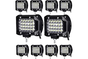 antom 10PCS Focos de Coche 12V 24V Square Faros Led Tractor IP68 luces de conducción todoterreno 72W 6500K focos LED para automóviles, UTV, ATV, Camiones, Motos, barco