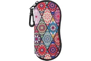 MoKo, etui na okulary przeciwsłoneczne, ultralekkie, neoprenowe, na zamek błyskawiczny, miękkie, z klipsem do paska, też na klucze, ołówki, karty, wzór romby, mandala