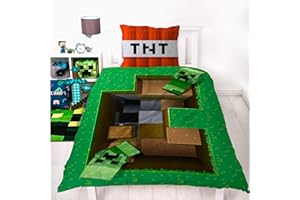 ‎FAMILANDO Minecraft Bettwäsche 135x200 Set mit Kissenbezug 80x80 cm für Jungen - Weiche und atmungsaktive Kinderbettwäsche aus 100% Baumwolle - Öko-Tex Zertifiziert - Reißverschluss mit Creeper Blöcken