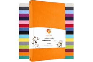 Heim24h® Fitted Sheet, Jersey Fitted Bed Sheet with a Base Height of 18 to 30 cm, 100% Cotton, High Quality, Elastic, Breathable and Soft