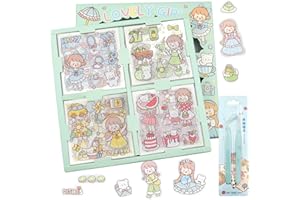 Eozighi 100 Hojas Pegatinas Kawaii Lindo Pegatinas Scrapbooking para Niña PET Transparente Pegatinas Decorativas con Pinzas para Cuadernos, Planificadores de Albumes, Diarios y Artesanías