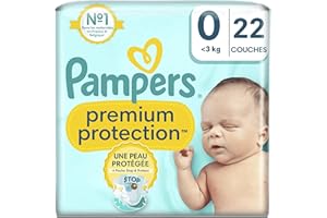 Pampers Premium Protection, Taille 0, 22 Couches, <3kg, Notre N°1 pour aider à garder la peau saine et bien au sec, Choix N°1 des maternités en France*
