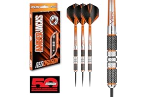 RED DRAGON Flechette Pointe Acier Amberjack Flechettes Steeltip | 3 x Fléchette 90% Tungstène | 3 x Hardcore Ailettes | 3 x VRX Nylon Tiges | Choix de Gramme - 21g, 22g, 23g, 24g ou 25g
