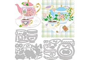 GLOBLELAND 3pcs Afternoon Tea Cutting Dies Metal Teapot Teacup Bird Die Cuts Gaufrage Pochoirs Gabarit pour Papier Card Making Decoration DIY Scrapbooking Album Craft Decor