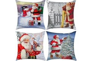 Xyxu Christmas Cushion Covers Set Of 4, Christmas Decorations indoor Santa Claus Xmas Pillow Cases Covers, Soft Plush Winter Sofa Xmas Design Cushion Covers 45 x 45 cm for Home Decorations