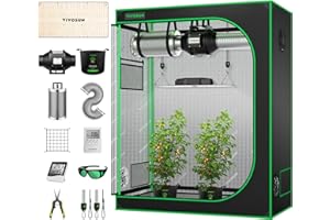 ‎VIVOSUN VIVOSUN Growzelt Komplettset 120x60x150cm, Grow Box Komplettset für Indoor Anbau, LED Vollspektrum Lampe VS2000, 100mm Belüftung, Temperatur- & Hygrometer, Grow Bags, Gartenschere & Timer