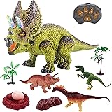 Remote Control Dinosaur Toys - Realistic Triceratops Dinosaur Toys, Walking Dinosaur Toy with LED Light Up, Roaring Sound, Sh