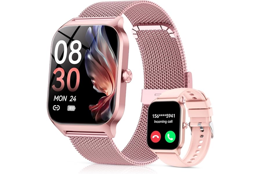 CASCHO Women's Smartwatch, 1.85 Inch Smartwatch with Call/Answer, 120+ Sports Smart Watch with Pedometer/Sleep, Fitness Tracker for iOS Android – Rose Gold