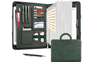 Leathario carpeta a4 de piel vegana，cuaderno, porta documentos con encuadernación de anillos, hojas protectoras de colores para documentos de entrevistas, para viajes y reuniones