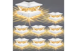 NFEVER Solar Post Cap Lights : 8 Pack Bright 2 Modes LED Solar Fence Deck Lights 3.5x3.5 4x4 4.5x4.5 5x5 Wooden Posts, IP65 Waterproof Solar Powered Lights Garden Porch Patio Step Decor, White