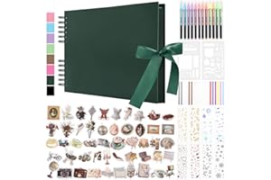 DazSpirit 80 Páginas Album Fotos para Pegar y Escribir, DIY Album de Fotos de Tapa Dura, Scrapbook con 12 Rotuladores y Adhesivos, Regalo para Aniversario, Cumpleaños, Amigos, Bebé, Verde oscuro
