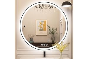 STARLEAD Negro Espejo-Baño-Redondo-con-Luz y Bluetooth 80cm, Espejos-de-Baño-LED con Antivaho, Regulable, 3 Colores Luz, Memoria, IP44, Vidrio Templado, Marco No Metálico