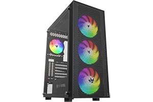 Oversteel - Azurite Gaming PC Case Compatible with ATX, Micro ATX and ITX Boards, 4 120mm A-RGB Fans Included, Mesh Front, Vertical Installation, Tempered Side Glass, USB 3.0, Black