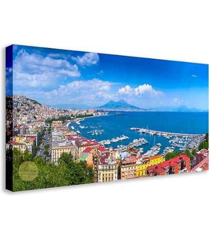 Set Di 3 Quadri Su Tela Napoli E Vesuvio Al Tramonto – Stampa HD Impermeabile E UV, Telaio In Legno 2 Cm, Ganci Inclusi, Decorazione Per Camera, Ufficio, Bar, Idea Regalo