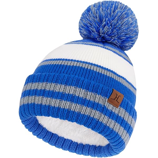 mizikuu slouch muts baby, gebreide muts bobble fleece voering