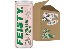 Feisty Drinks Protein Soda – Green Apple and Lime | 12x330ml | 10g Plant-Based Protein, Essential Amino Acids, No Artificial Ingredients, No Added Sugar, Dairy-Free, Low-Calorie