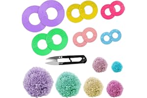 Curtzy Kit per Pom Pom Maker Plastica (6 Set) e Forbici- 6 Taglie Pon Pon Maker (2,5, 3,5, 4,5, 5,5, 7 e 9cm)- Attrezzi per Fare Pon Pon Colorati con Palla Lana Pon Pon, Tessitore