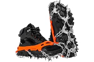 HOSLAFON Ramponi per scarpe, 32 punte, ramponi da neve e ghiaccio, ramponi in acciaio inossidabile per escursioni a piedi
