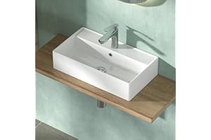 CASAMO Lavabo de cerámica – Lavabo para baño – Lavabo colgante cuadrado – Lavabo para invitados blanco 55 x 31 x 13 cm