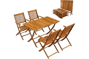‎DEUBA Casaria® Gartenmöbel Set Wetterfest Klappbar Akazie 5-TLG. FSC®-Zertifiziert Holz Armlehne 160kg Belastbarkeit Garten Terrasse Balkonmöbel 120x70cm Möbelset 4 Personen