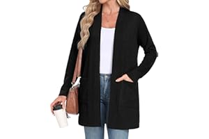 IWOLLENCE Długie kardigany dla kobiet UK damski kardigan z kieszeniami damski miękki podstawowy solidny elegancki dzianinowy kardigan od krawędzi do krawędzi