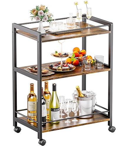 Chariot De Service Fyrk à Roulettes - Chêne Rustique Et Noir - 65 X 84.5 Cm - Meuble Roulant Cuisine Et Salon