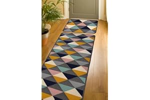 Modern Style Rugs Multicolour Triangle Runner and Mat Pack. Indoor, Kitchen, Hallway, Utility Area Non-slip washable matting, 57x150cm