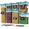 Chef's Path Food Storage Container with Lids Airtight - Set of 7 Variety Kitchen Storage Containers for Cereal, Biscuits, Flour & Pasta Storage & Kitchen Organisation - Food Labels & Marker Included