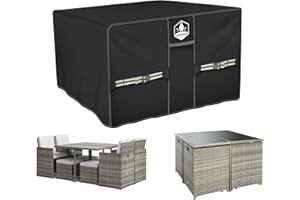 Rimwig Garden Furniture Covers Waterproof, 110x110x74cm Outdoor Rattan Table Chair Set Cover, 420D Oxford Heavy Duty Patio Furniture Cover with Air Vent Cube/Square